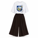ست کراپ سفید و شلوار دامنی طرح Snoopy