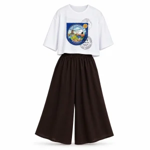 ست کراپ سفید و شلوار دامنی طرح Snoopy